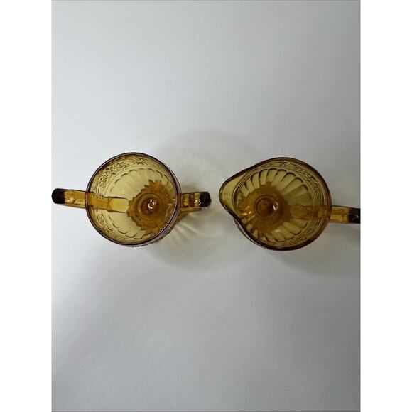 Vintage Amber Glass Open Sugar Bowl & Creamer Set Daisy Design by Indiana Glass - Picture 6 of 7